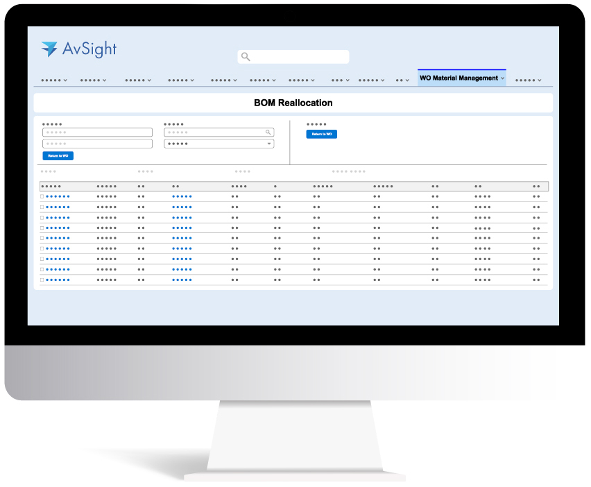 AvSight Bill of Materials Management Scree
