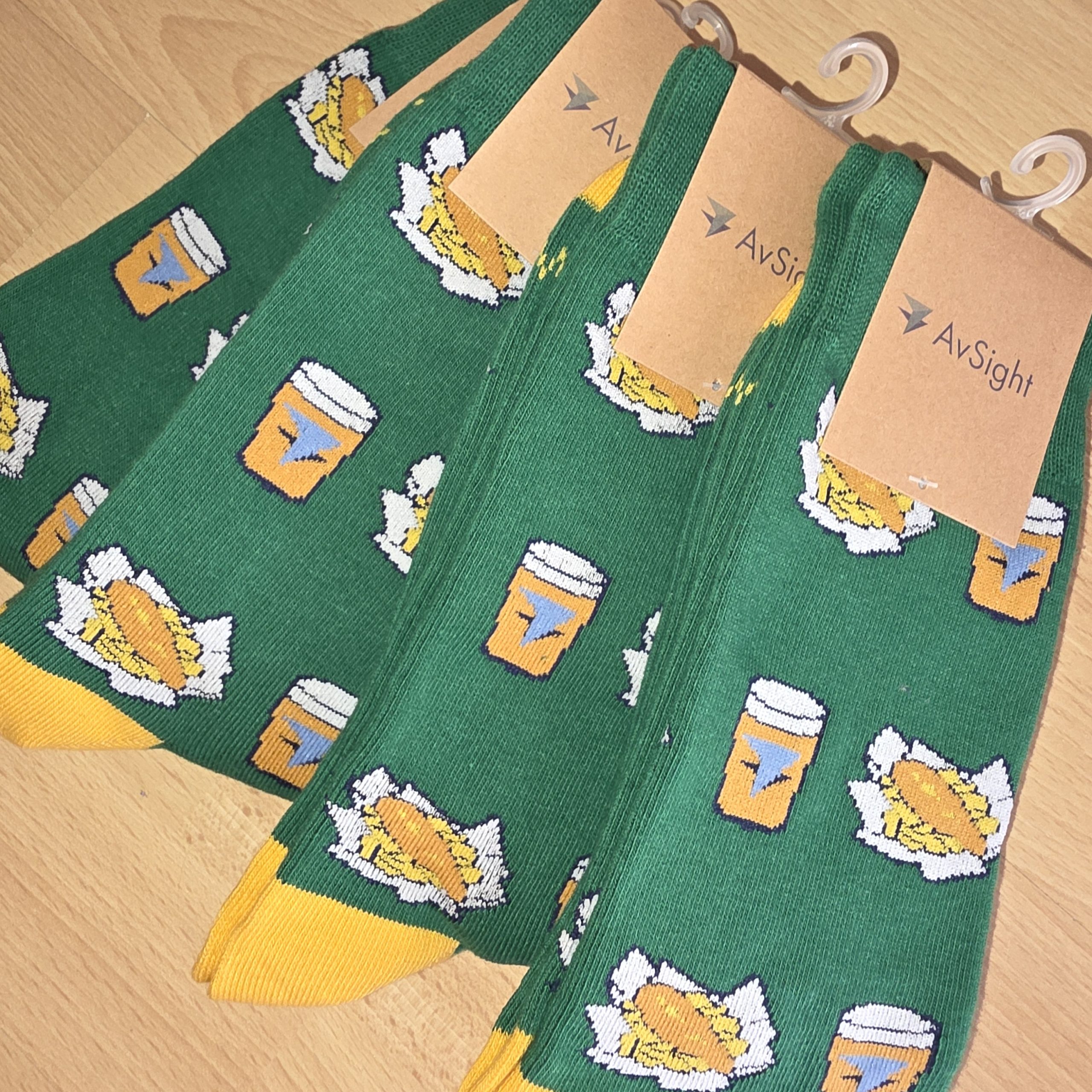 AvSight MRO UK Socks Special edition socks for MRO Europe featuring British Pub classics - pints and fish & chips